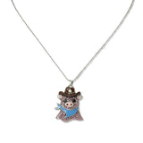 112683, WESTERN PAVE CRYSTAL ENAMEL COWBOY PIG PENDANT NECKLACE