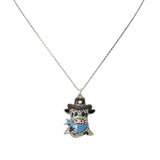 112684, WESTERN PAVE CRYSTAL ENAMEL COWBOY COW PENDANT NECKLACE