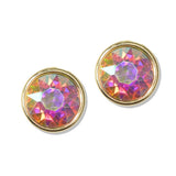 112690, ROUND BEZEL SET FACETED CRYSTAL STUD EARRINGS