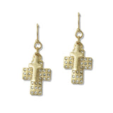 112697, PAVE CRYSTAL ACCENT DOUBLE CROSS DANGLE EARRINGS