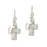 112697, PAVE CRYSTAL ACCENT DOUBLE CROSS DANGLE EARRINGS