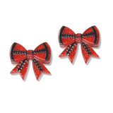 112706, GAMEDAY SPORTS LACING RIBBON BOW ACRYLIC STUD EARRINGS