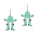 112708, WESTERN COW PRINT COWBOY HAT AND BOOT ACRYLIC DANGLE EARRINGS