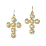 112714, PEARL CLUSTER CROSS DANGLE EARRINGS