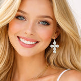 112714, PEARL CLUSTER CROSS DANGLE EARRINGS