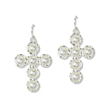 112714, PEARL CLUSTER CROSS DANGLE EARRINGS