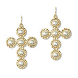 112715, PEARL CLUSTER CROSS DANGLE EARRINGS