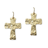 112716, HAMMERED TEXTURE CROSS DANGLE EARRINGS