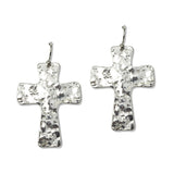 112716, HAMMERED TEXTURE CROSS DANGLE EARRINGS