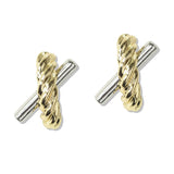 112718, TWO TONE CROSS TWISTED ROPE STATEMENT STUD EARRINGS