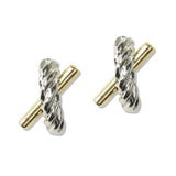 112718, TWO TONE CROSS TWISTED ROPE STATEMENT STUD EARRINGS
