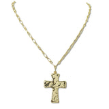 112727, HAMMERED TEXTURE CROSS PENDANT LINK CHAIN NECKLACE