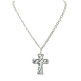 112727, HAMMERED TEXTURE CROSS PENDANT LINK CHAIN NECKLACE