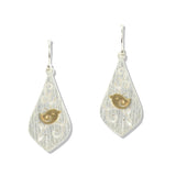 112732, BRUSHED FILIGREE DIAMOND BIRD DANGLE EARRINGS