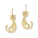 112734, BRUSHED SITTING CAT SILHOUETTE DANGLE EARRINGS