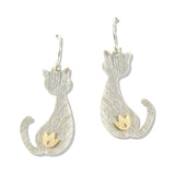112734, BRUSHED SITTING CAT SILHOUETTE DANGLE EARRINGS