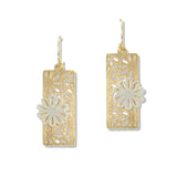 112736, BRUSHED FILIGREE RECTANGLE FLOWER DANGLE EARRINGS