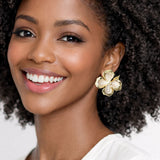 112739, PEARLESCENT ENAMEL FLOWER STATEMENT EARRINGS