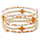 112741, GAMEDAY CROSS ACCENT MULTI LAYERED BEADED STRETCH BRACELET