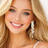 112742, ELEGANT BRIDAL CLUSTER FLOWER DROP EARRINGS