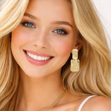 112744, HAMMERED TEXTURE GEOMETRIC DOUBLE RECTANGLE DROP EARRINGS