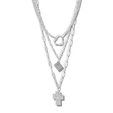 112750, 3 STRAND LAYERED CROSS AND HOLY BIBLE PENDANT NECKLACE
