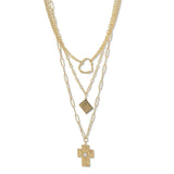112750, 3 STRAND LAYERED CROSS AND HOLY BIBLE PENDANT NECKLACE