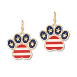 112751, USA PATRIOTIC AMERICAN FLAG ENAMEL PAW PRINT DANGLE EARRINGS