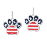 112751, USA PATRIOTIC AMERICAN FLAG ENAMEL PAW PRINT DANGLE EARRINGS