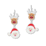 112755, ENAMEL CHRISTMAS REINDEER AND SANTA CLAUS DROP EARRINGS