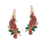 112757, SPARKLING RED RHINESTONE CARDINAL DROP EARRINGS