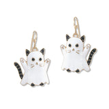 112761, HALLOWEEN GHOST CAT ENAMEL DROP EARRINGS