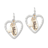 112769, BLESSED AND PEARL ACCENT HAMMERED HEART DANGLE EARRINGS