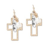 112770, FAITH AND PEARL ACCENT CUTOUT HAMMERED CROSS DANGLE EARRING