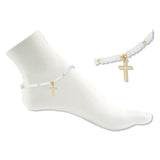 112791, CROSS CHARM FROSTED GLASS BEADED STRETCHABLE ANKLET