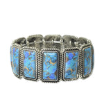 112797, WESTERN HANDCRAFTERD RECTANGULAR TURQUOISE STRETCH BRACELET