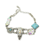 112799, WESTERN TURQUOISE AND AB CRYSTAL STEER HEAD LINK BRACELET