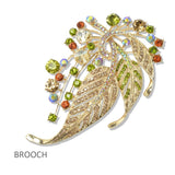 112807, CRYSTAL RHINESTONE LEAF AND SPRAY STATEMENT BROOCH PIN