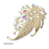 112807, CRYSTAL RHINESTONE LEAF AND SPRAY STATEMENT BROOCH PIN