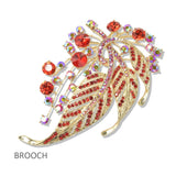 112807, CRYSTAL RHINESTONE LEAF AND SPRAY STATEMENT BROOCH PIN