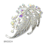 112807, CRYSTAL RHINESTONE LEAF AND SPRAY STATEMENT BROOCH PIN