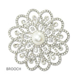 112808, PEARL AND CRYSTAL OPENWORK FLOWER BROOCH PIN