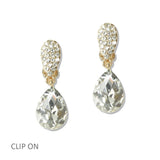 112813, CRYSTAL TEARDROP CLIP ON EARRINGS