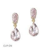112813, CRYSTAL TEARDROP CLIP ON EARRINGS