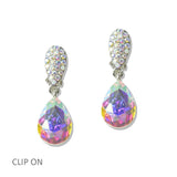 112813, CRYSTAL TEARDROP CLIP ON EARRINGS
