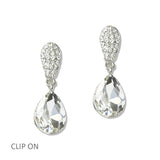 112813, CRYSTAL TEARDROP CLIP ON EARRINGS