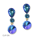 112815, TEARDROP AND ROUND CRYSTAL TIERED DROP CLIP ON EARRINGS