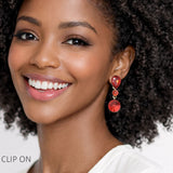 112815, TEARDROP AND ROUND CRYSTAL TIERED DROP CLIP ON EARRINGS