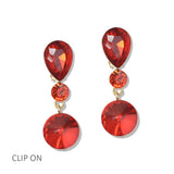 112815, TEARDROP AND ROUND CRYSTAL TIERED DROP CLIP ON EARRINGS