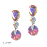112815, TEARDROP AND ROUND CRYSTAL TIERED DROP CLIP ON EARRINGS
